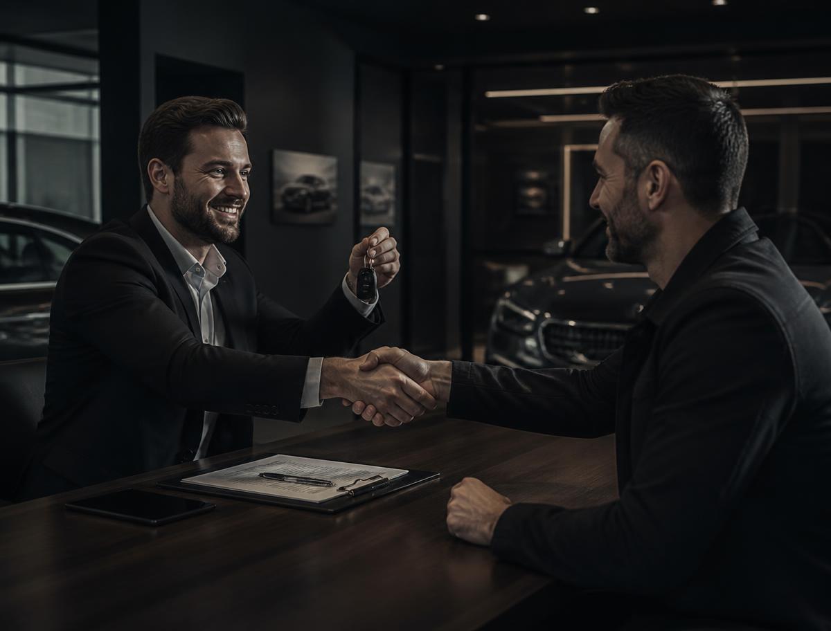 Aperto de mãos fechando negócio com a entrega da chave do carro