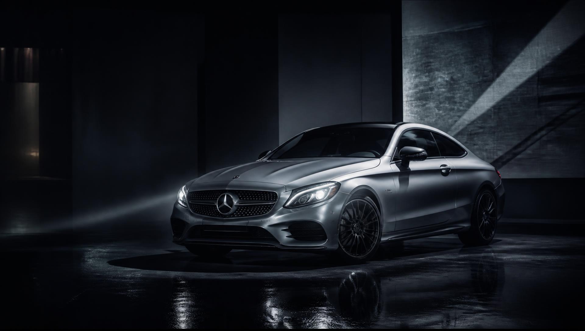 Mercedes prata de luxo em showroom escuro